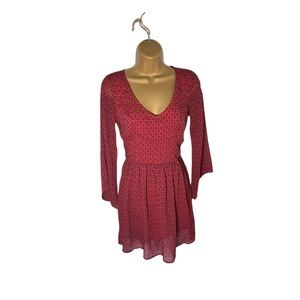 Hollister Geometric Floral Tile Boho Mini Dress Backless Bell Sleeve Berry S